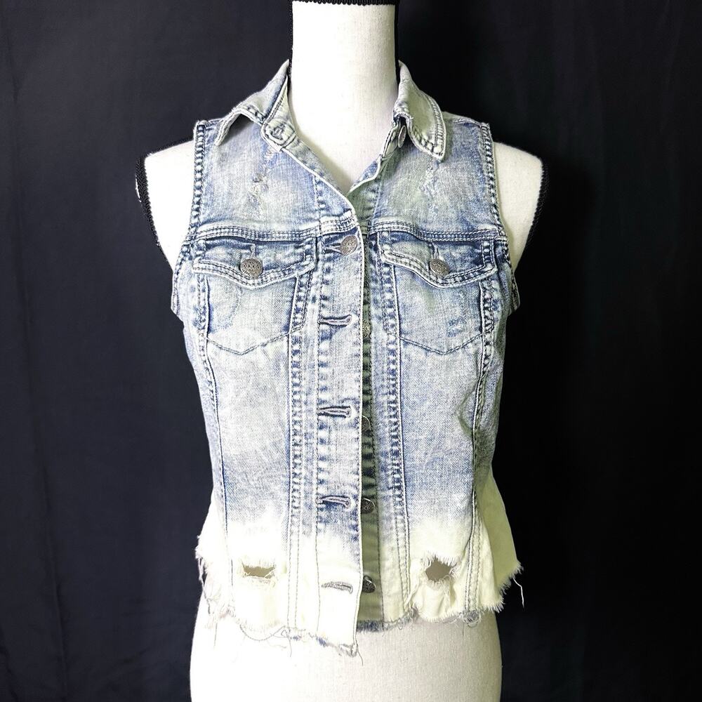 Silver Jeans Denim Trucker Vest Womens Small‎ Blue Jean Acid Wash Grunge Y2K